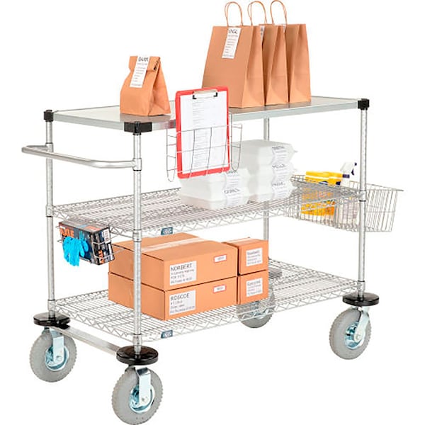 Nexel Chrome Curbside Cart w/3 Shelves & Pneumatic Casters, 1200 Ib, 48L x 24W x 43H CS24482CP - main